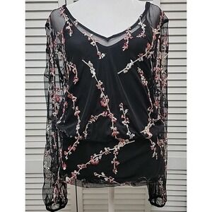 White House Black Market Womens Floral Sheer Blouse SZ L Long Sleeve NWT Dressy